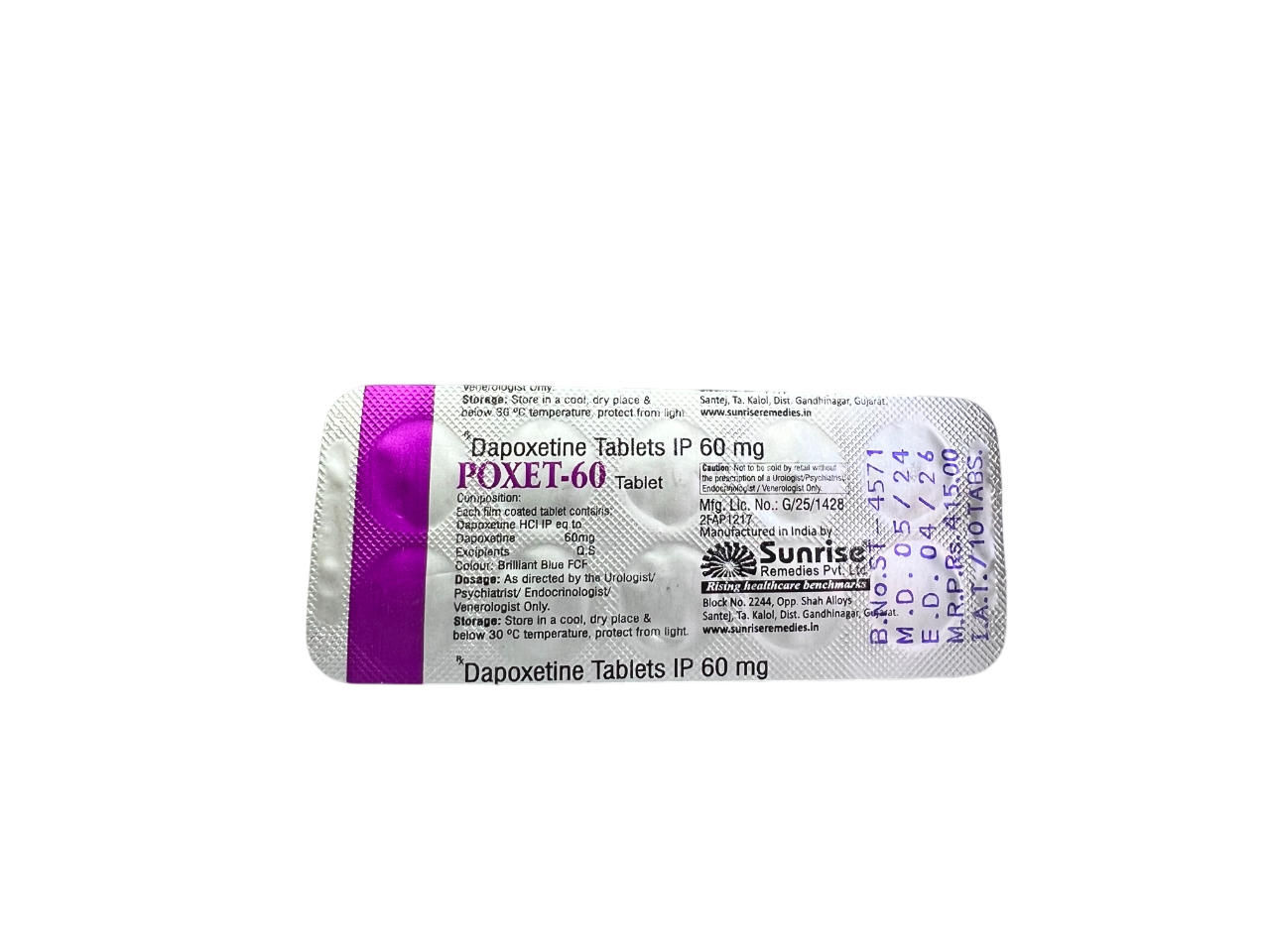 Poxet-60 - Dapoxetina 60mg Pastilla Azul